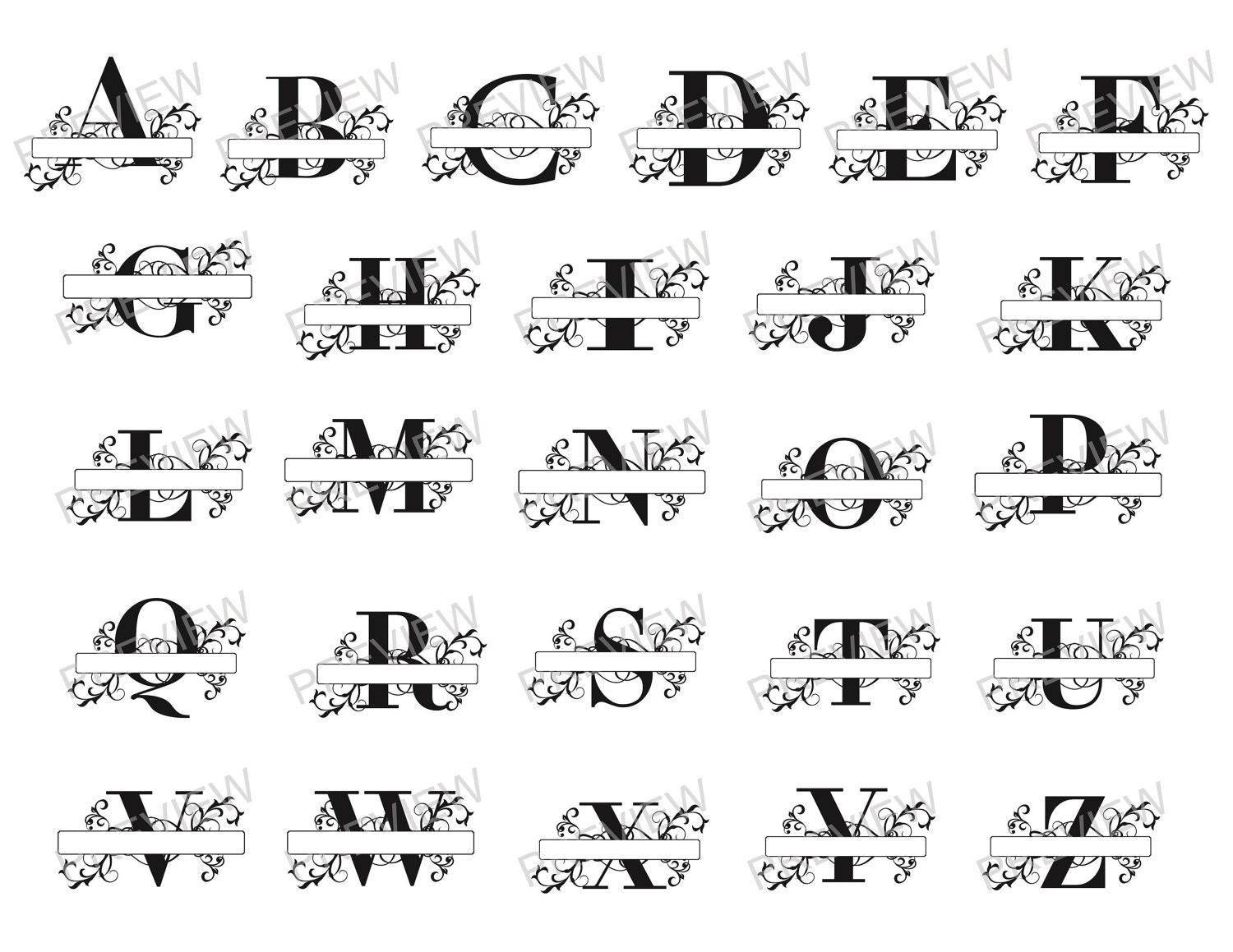 Split Monogram SVG Letter Regal Split Alphabet Vector Files