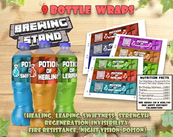 Mine Themed Water Bottle Label, Birthday Party Printable Wrappers Decoration Food Tent Wrap Labels Buffet Favors Printables Instant Download
