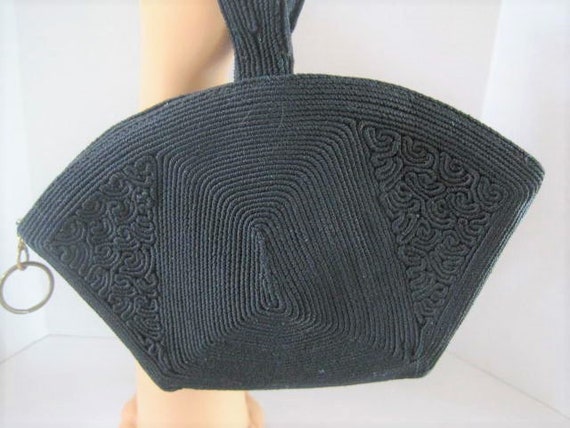 Black Corde Purse, Signed Laurel, Genuine Corde, Evening Bag, Wrist Purse, Dance Purse