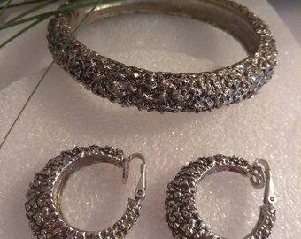 Vintage Silver Textured Cuff Bracelet and Earring Set, Accessories, Fashion Jewelry, Boutique