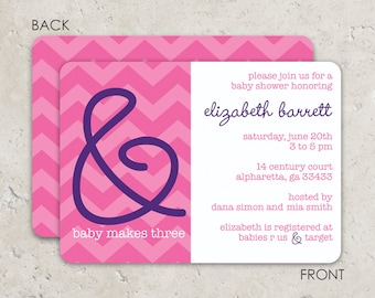 And Baby Makes Three Baby Shower Invitations . Two sided printing on ulltra heavy cardstock