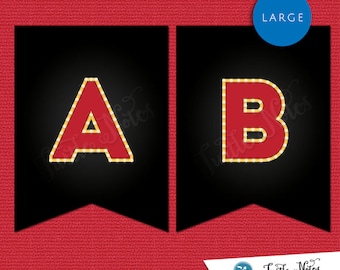 Large Red & Black Movie Marquee Themed Banner : Printable Banner All Letters 0-9 numbers