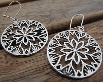 Silver Circle Earrings, Circle Earrings, Sterling Silver Earrings, Silver Dangle Earrings