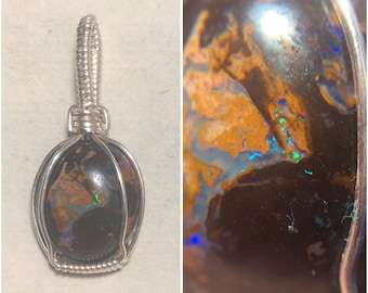 Sterling Silver Wire Wrapped Boulder Opal Pendant, Opal Wire Wrap, heady Wire Wrap, Wire Wrapped Opal, Wire Wrapped Jewelry
