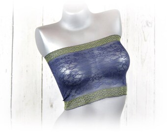Navy Blue Lace Tube Top Bandeau Top See Through Lingerie Sheer Lace Camisole Cami Cover Lace Strapless B1097
