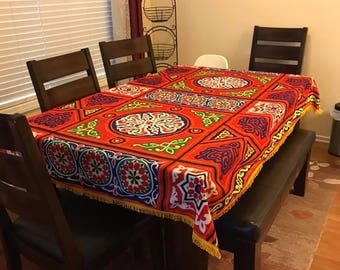 Ramadan-Eid Table cloth-Khaymah, Handmade Traditional Egyptian Tablecloth, Red