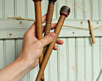 12 Wood Spools - Antique Industrial Wooden Textile Bobbins - Thread Organizer for Rustic Home Decor and Display