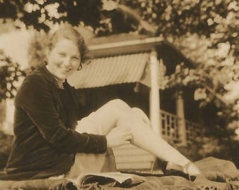 Vintage Snapshot "Pretty Paula" Leggy Girl Reading Found Vernacular Photo