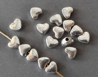 20pcs-5mmX4mm-small silver heart beads, Antique silver tone space beads