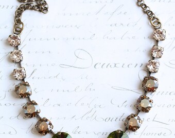 Olivine Crystal Necklace, Multicolored Crystal Necklace, Swarovski Crystal Necklace, Green Necklace, Rainbow Necklace