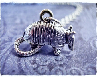 Silver Armadillo Necklace - Silver Pewter Armadillo Charm on a Delicate Silver Plated Cable Chain or Charm Only