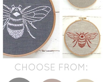 DIY embroidery KIT, bumblebee embroidery pattern, modern hand embroidery pattern, I Heart Stitch Art, bee needlecraft kit, bee pattern