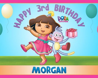 Personalized Nick Jr Dora the Explorer and Boots Birthday Party Big Vinyl Banner Sign Poster Decoration