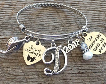 SOCIAL worker GIFT, Occupational therapist, social work, ADOPTION, Class of 2018, Graduate, Graduation, charm bracelet, birthstone charm