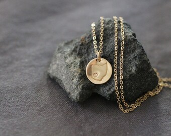 ohio necklace, state necklace, cincinnati, columbus necklace, local necklace, gold disc necklace, dainty ohio, ohio state, N164