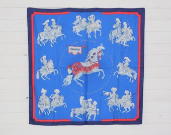Authentic HERMES Scarf 100% SILK "Carrousel" Blue Multi Colours Size 90cm x 90cm (35.4" x 35.4") Made in France