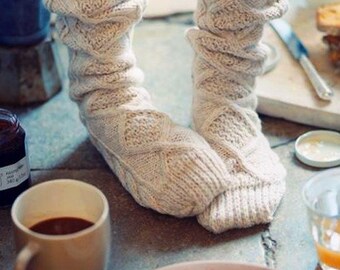Cable comfy slouch women socks wool Custom color and size Made to order