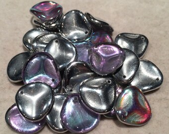 Rose Petal Beads - 14mm x 13mm - Crystal Silver Rainbow - CzechGlass - 25 Beads - 00030-98530