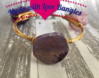 Three Stone Wire Wrapped Bangle Bracelet. Purple Dragon Vein Agate Stone Gemstone Bangle *Bourbon and Boweties Inspired* Stackable Bangle