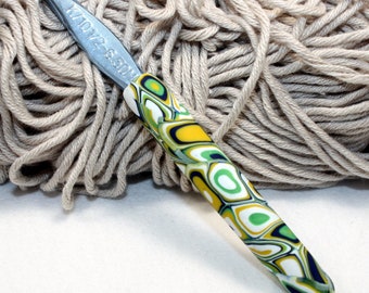 Polymer clay covered crochet hook, Boye new size K/10-1/2 or 6.50mm, handmade design, ready to ship