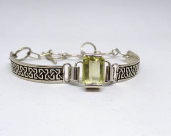Citrine Bracelet, Sterling Silver Citrine Link Bracelet, Ladies Citrine Bracelet, November Birthstone, Jewelry, Ladies Citrine, Celtic, 1535