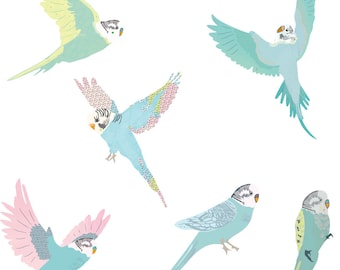 Fabric Wall Decal - Budgies (reusable) NO PVC