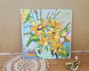 Sunflowers on canvas board/ original oil painting by me
