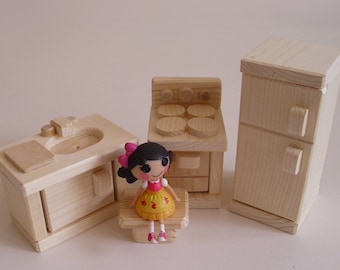 Natural Wood Toy Mini Kitchen Appliances, Dollhouse Stove, Sink, Fridge, Waldorf inspired, Kids gift, Jacobs Wooden Toys