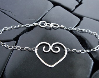 Sterling Silver Filigree Heart Bracelet - Ready to Ship - Delicate Bracelet - Silver Heart Bracelet - Minimalist Bracelet - Girlfriend Gift