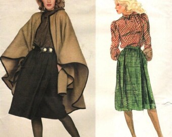 Vogue 2790 Paris Original, Yves Saint Laurent Pattern, Misses Cape, Blouse And Dirndl Wrap Skirt, Size 10, UNCUT