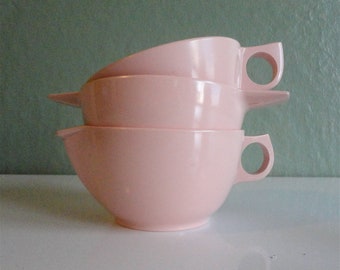 Pink Melmac Sugar, Creamer and Cup 1950s