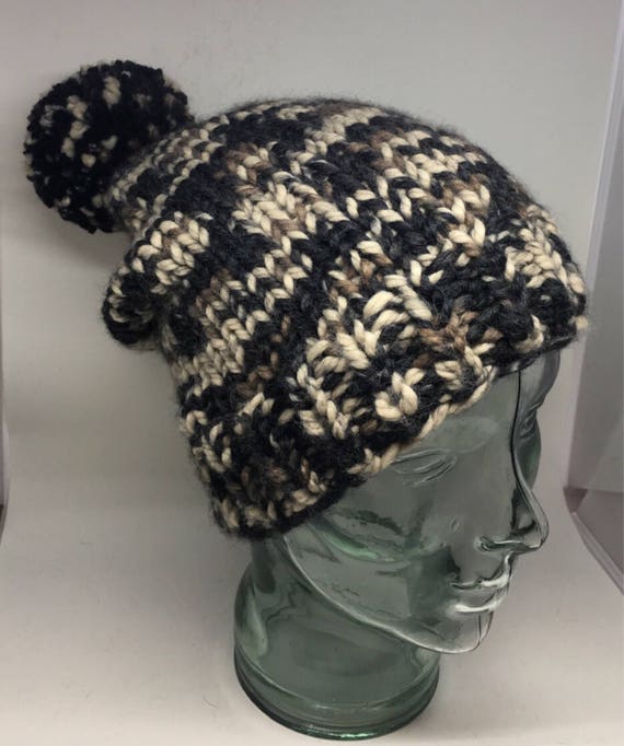 Chunky knit variegated winter slouchy hat. Adult size cozy and warm.