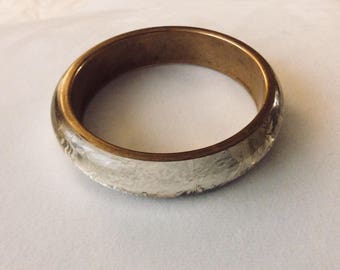 1960s Vintage Clear Lucite and Silver Foil Bangle Bracelet