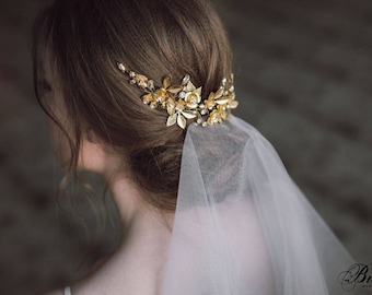 Wedding Headpiece, Gold Leaf Headpiece, Woodland, Grecian Hairpiece, Bridal Back Headpiece, Wedding Hair Vine, Bridal Halo- ANTHEIA