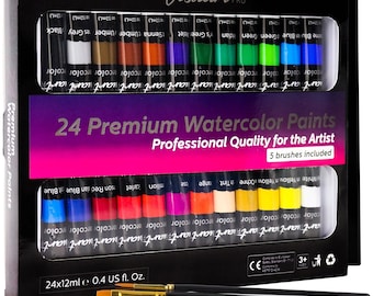 Watercolor Paint Set With 24 Premium Watercolor Paint Tubes And 5 Brushes