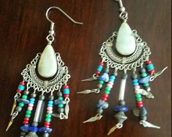 Mixed stone and material tribal earrings