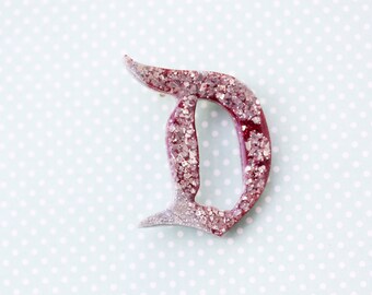Disney D Brooch - Silver and Red Disney D Broooch