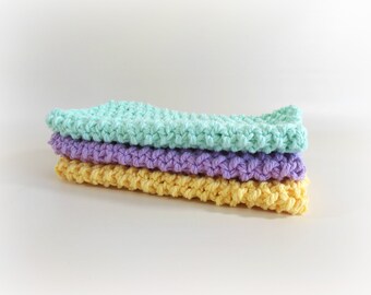 Double Knit Washcloths Set of 3 in Yellow, Purple, & Sea Green Colors