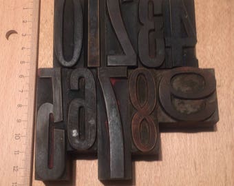 Vintage Wooden Letterpress Numbers 0-9 – mixed font antique (0-9H)