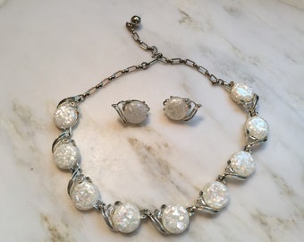 Vintage white confetti lucite necklace and earrings