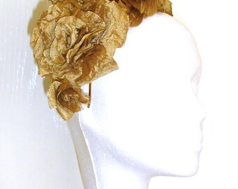 SALE Bridal Silk Flowers, Bridal Headpiece, Antique Gold Silk Flower Hair Accessory