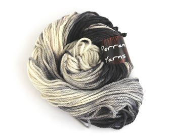Chunky merino wool, superwash bulky handdyed knitting crochet yarn, variegated Perran Yarns, Storm Cloud, uk yarn skein hank, black grey