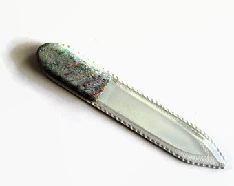 Czech Crystal Nail File, Small Glass Nailfile, Pearl with Multi-Color // gifts for her // bridesmaid gifts