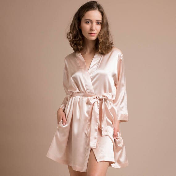 Blush Silk Robe // White Satin Robes // White Silk Bride Robe