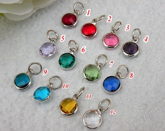 9mm Crystal Birthstone Charms,Crystal Birthstone Drops,Birthstone Pendant,Full Set of High Quality Crystal Channel Charms (12 month colors)
