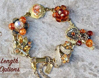 Vintage Earring Bracelet, Charm, Amber, Copper, Brown, Cameo, Dangle, Topaz, Gold Bridesmaid gift for her, Jennifer Jones OOAK - Autumn