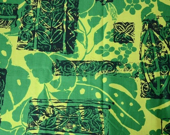 1960s Jahaca Vintage Barkcloth Tiki Fabric Hawaiian Geometric 37" x 54"wide -B1