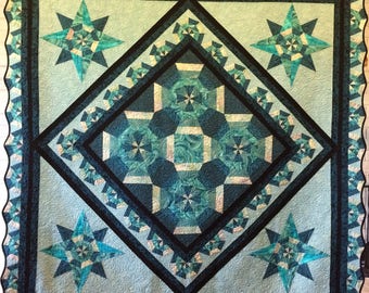 Teal wall art/ quilted wall hanging/throw