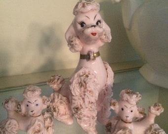 Set 50's Pink Poodle Spaghetti Figurines