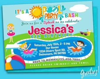 Pool Party Invitation, Pool Party Birthday, Pool Party Theme, Pool Party Invites, Pool Party Printables, Pool Party Printable Supplies